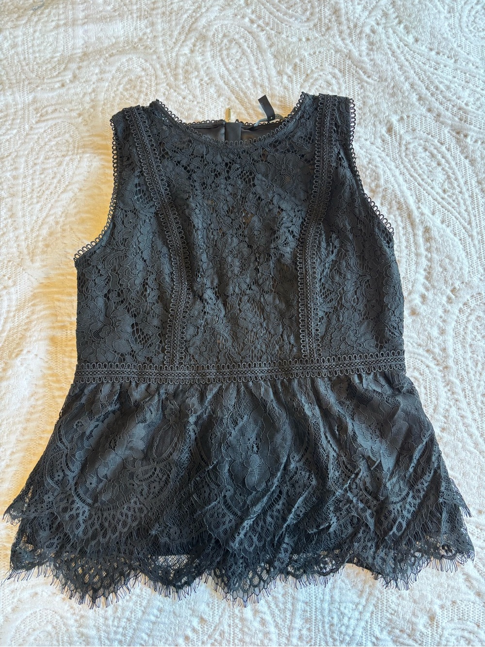 White House Black Market Black Lace Structured Peplum Top Size 8